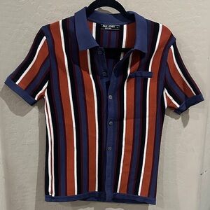 Paul Jones Men's Casual Striped Button Down Shirt - Blue, Red, White